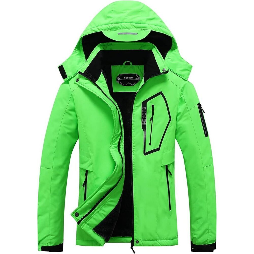 Women's Green Waterproof Winter Hooded Raincoat Fabric Ski Snow Jacket Coat